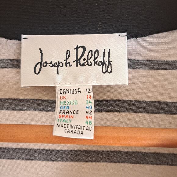 Joseph Ribkoff Stripe Faux Wrap Ruched Long Sleeve Shirt Dress Business Sz 12 - Picture 7 of 14